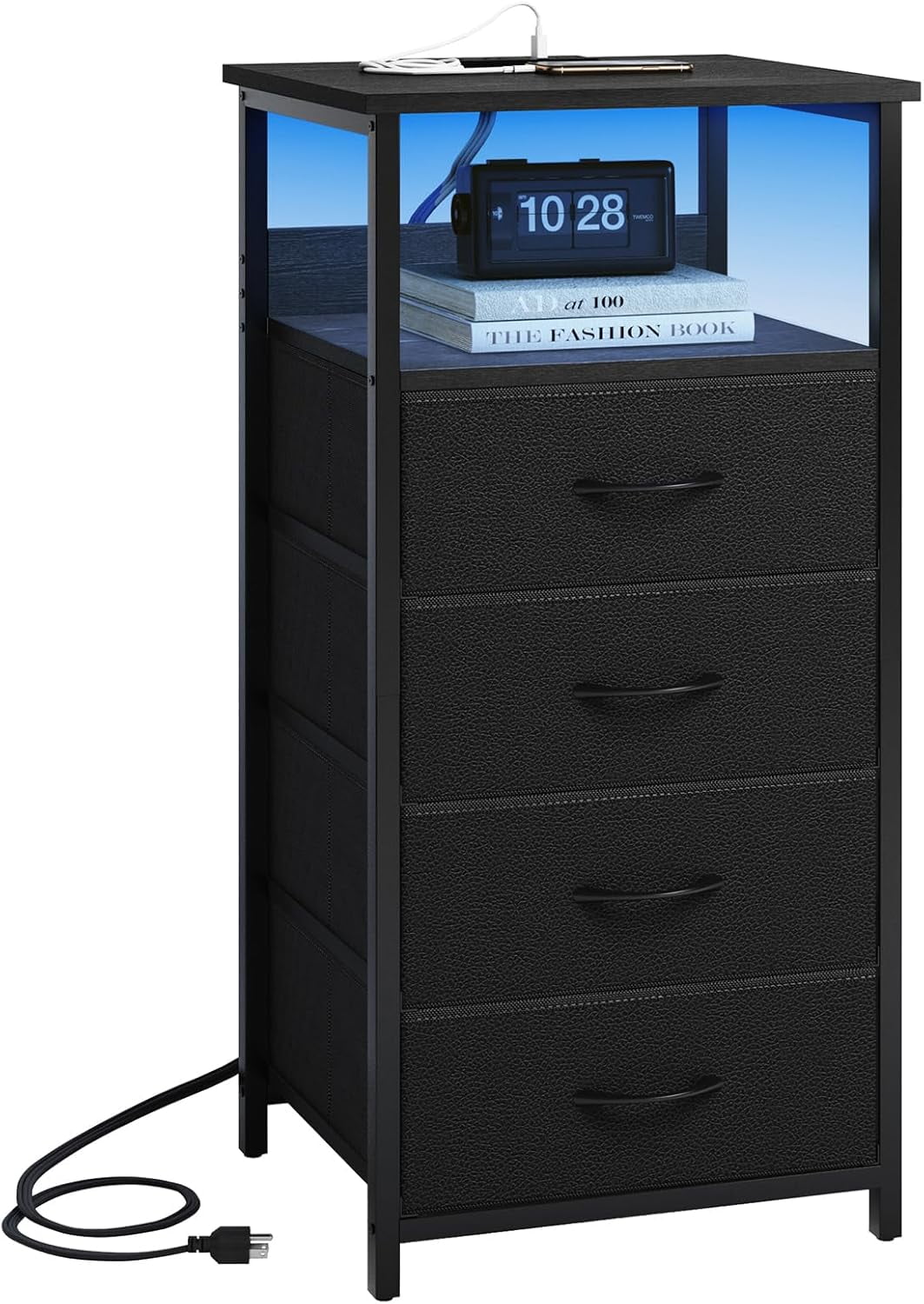Night Stand with Charging Station, Tall Nightstand with U-S-B Ports and ...