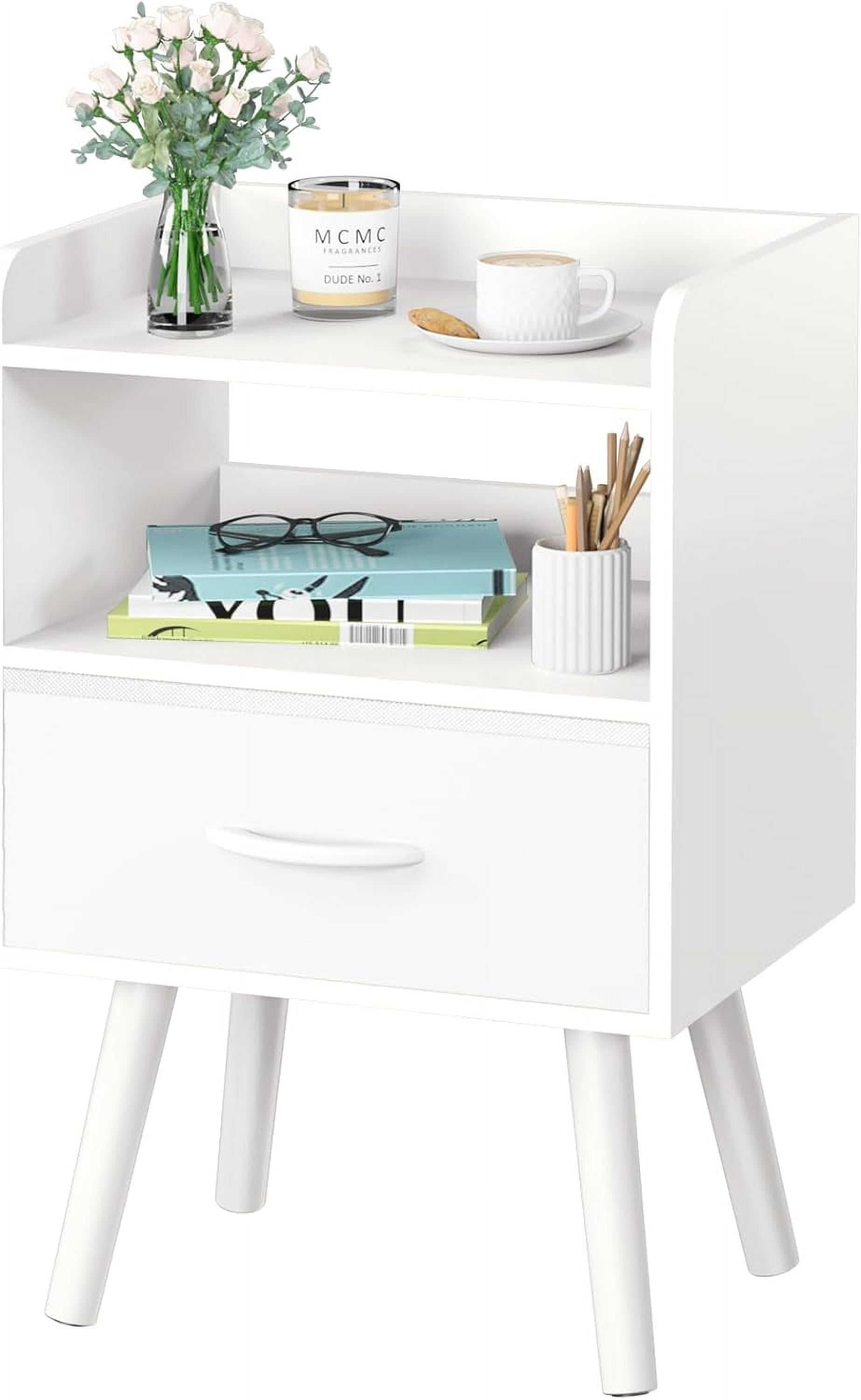 Natural Wood Mid-Century Modern Nightstand with Drawer and Shelf