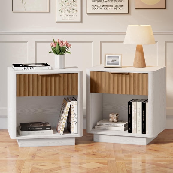 Night Stand,Mid Century Modern Nightstand, Bed Side Tables with Drawer Bedroom Set of 2, Living Room End Tables, Couch Side Table, Accent Table, White nightstand Set of 2