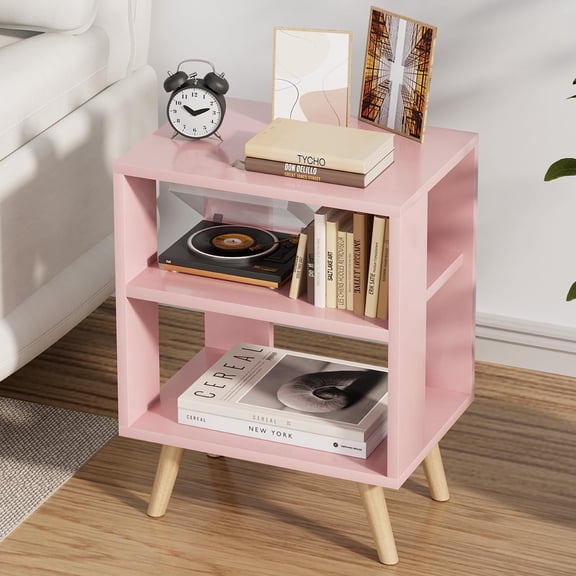 Aenuert Night Stand, Pink Kids Nightstand, Modern End Table with Open Storage, 2-Tier Nursery Bedside Table for Small Space, Living Room, Bedroom C104