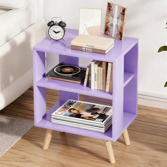 Night Stand, Purple Nightstand, Modern End Table with Open Storage, 2-Tier Wooden Bedside Table for Small Space, Living Room, Bedroom