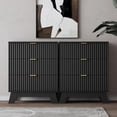 thumbnail image 1 of Night Stand Set 2, Bedside Table & End Table, Mid Century Modern Fluted Wood Nightstand with 3 Drawers & Metal Handles, Farmhouse Nightstand for Bedroom, Black, 1 of 9