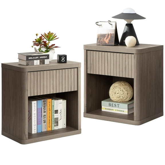 Night Stand Set of 2 Nightstands with Drawer Storage Bed Side Table End Table Large Modern Wood Wide Bedside Stand Mid Century Night Stands for Bedroom Living Room