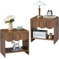 thumbnail image 1 of Night Stand Set of 2, Mid Century Modern Farmhouse Wood Nightstand with Wave Panel Drawer, Bed Side End Table for Small Space, Living Room - Walnut, 1 of 16