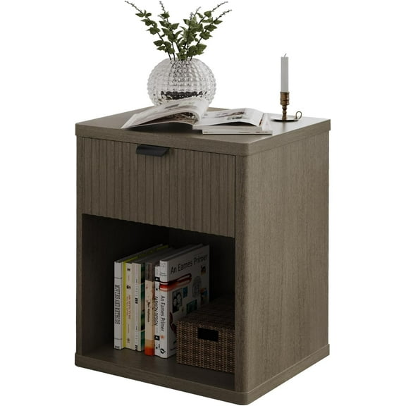 Night Stand, Side Table Bedroom with Drawer Open Compartment, Farmhouse Bedside Table Modern Nightstand for Bedroom, Home Office