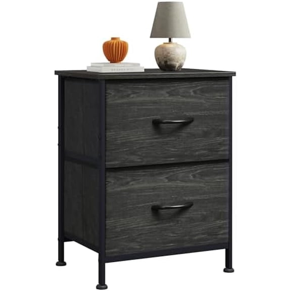 Night Stand, Small Dresser with Drawers, Dresser for Bedroom with 2 Fabric Drawer, Black Bedside Table End Table, Dorm Nightstand, Closet Organizer, Charcoal Black Wood Grain Print