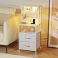thumbnail image 1 of Night Stand, Tall Bed Nightstand with 4-Tier Shelves, 2 PU Fabric Drawers and Light Tube, Bed Side Tables with Charging Station, Bedside Table for Bedroom, White, 1 of 12