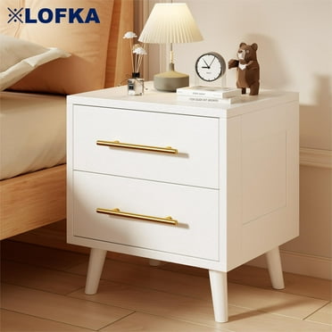 Night Stand with 2 Drawers, Lofka Bedside Table for Bedroom, Modern Wood Nightstand, 20" Height, White