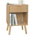 thumbnail image 1 of Night Stand with Drawer, Mid Century Nightstand with Storage, Modern Fluted Bedside Table Bedroom Living Room for Small Space, Office (Rustic Walnut), 1 of 15