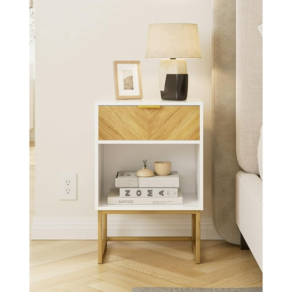 Night Stand with Drawer Wood Farmhouse Bedside Table with Storage, End Side Accent Table for Bedroom,Living Room,White