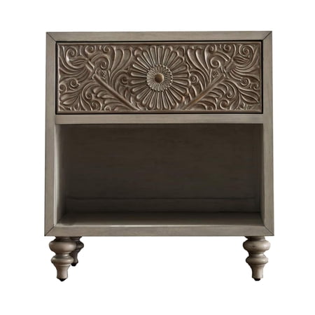 Night Stand with Polyresin Floral Design Ivory