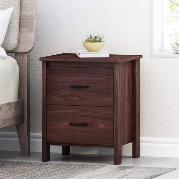 Night Stands, Bedside Table, End Table with 2 Drawers, Mid Century Modern Side Tables Accent Side Tables with Solid Wood Legs, Vintage Nightstand for Bedroom, Living Room, Brown