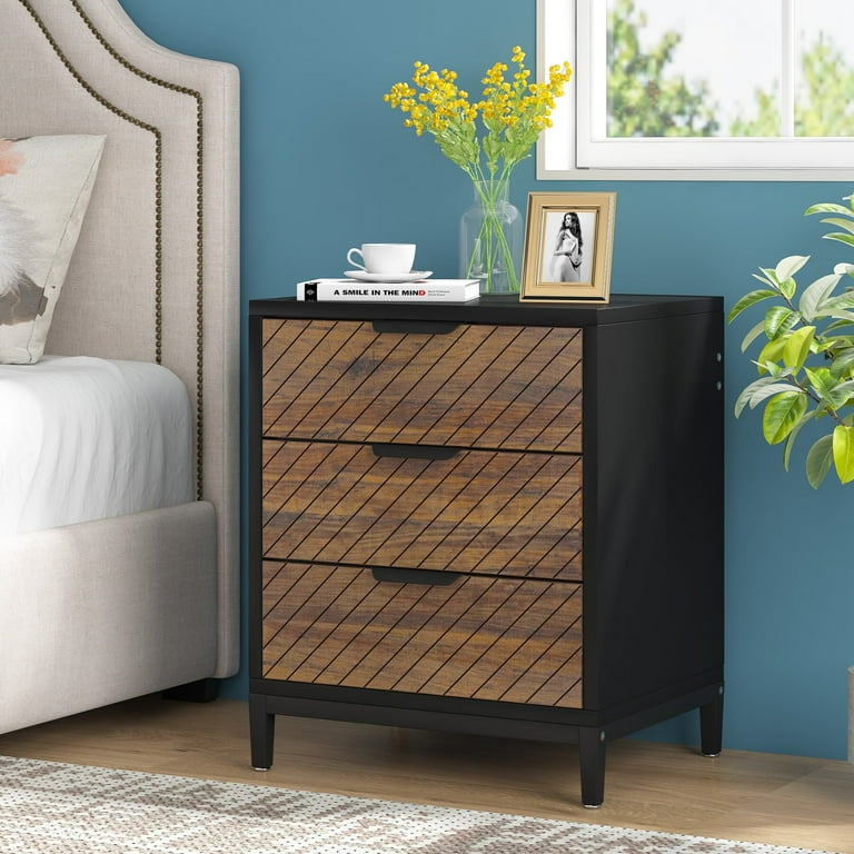 Medium Brown Wooden Console Table With Black Metal Frame And 3 Storage Drawers Medium Brown Wooden Console Table With Black Metal Frame And 3 Storage Drawers