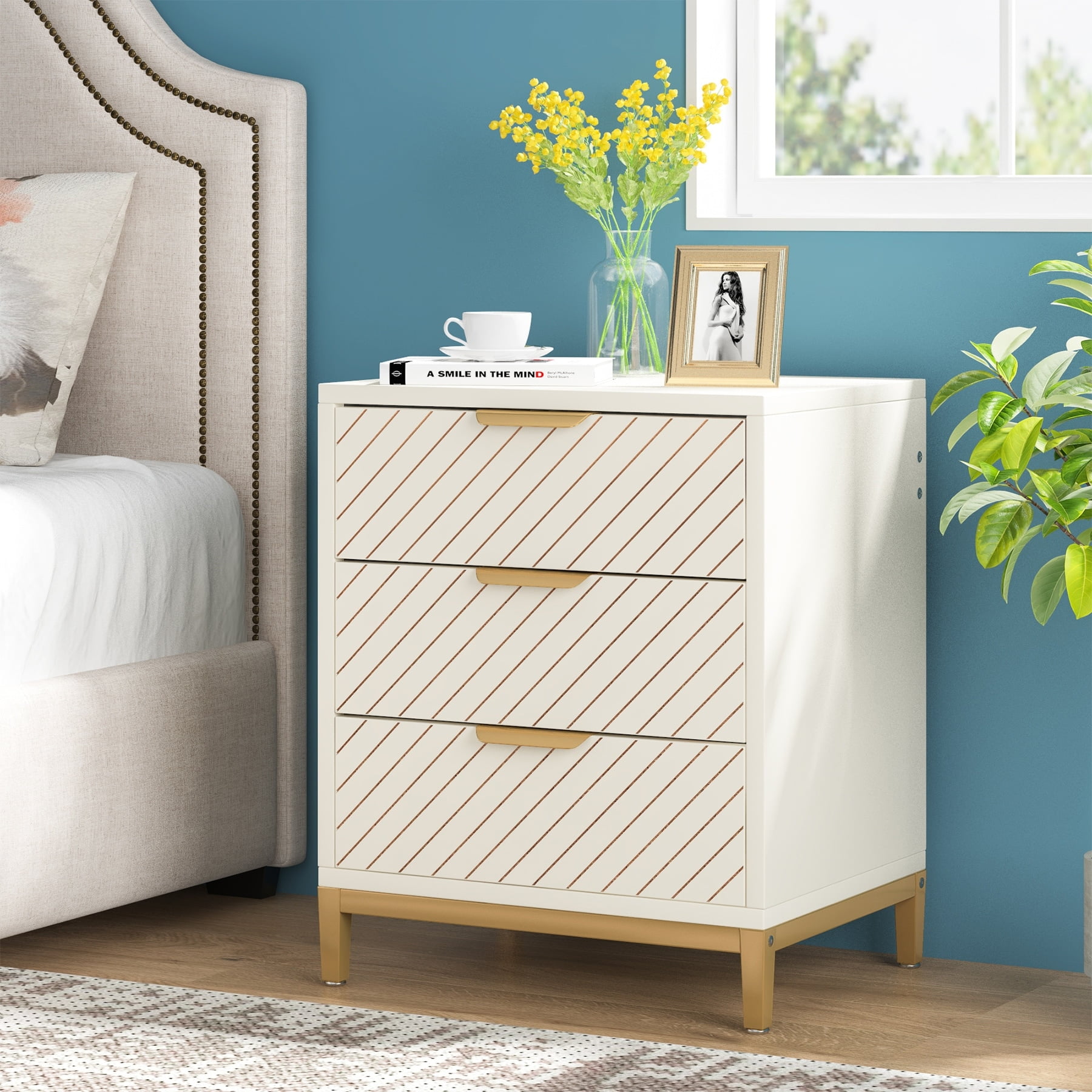 Night Stands with Drawers, Modern Light Wood Grain Nightstand for