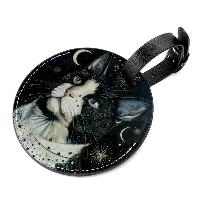 Night Star Moon Cat Luggage Tags with Stainless Steel Loop, 2 Pack