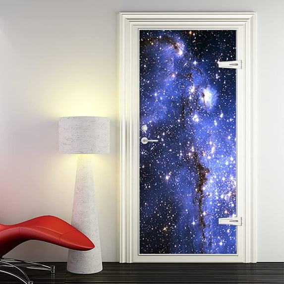 Night Starry Sky Door Stickers Shiny Stars Door Mural Sticker Self-adhesive Universe Decal Wallpaper