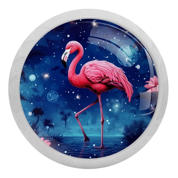 Night Starry Sky Pink Flamingo Crystal Glass Drawer Knob Pull Ergonomic 30mm Circle Glowing Furniture Cabinet Handle for Kitchen Dresser Cupboard Wardrobe