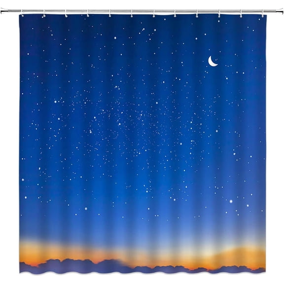 Night Starry Sky Shower Curtain (No Glitter) Stars Fantasy Galaxy Universe Black Cosmic Fabric Bathroom Curtains Decor Set with Hook(36" WX72 H)