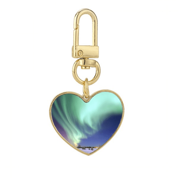 Night Stars Arctic Aurora Snow Gold Heart Keychain Metal Keyring Holder