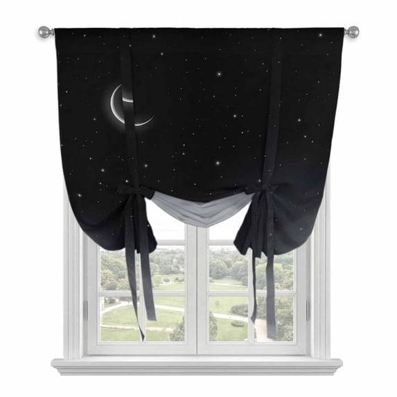 Night Stars Moon Balloon Curtains for Windows, Bedroom Curtains 54 Inch Length, Modern Abstract Art Cloud Fog Tie Up Curtains Panels Thermal Insulated Bathroom Curtains Window 42"x54"