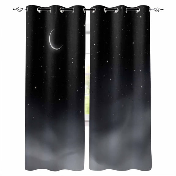 Night Stars Moon Blackout Curtains for Bedroom/Living Room, Thermal Insulated Kitchen Curtains, Modern Abstract Art Cloud Fog Grommet Darkening Window Treatment Drapes 52"x84"x2