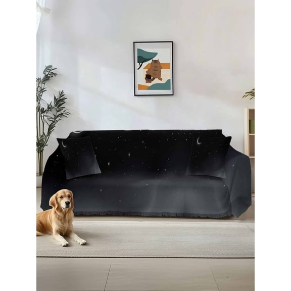 Night Stars Moon Couch Cover Sofa Covers 3 Cushion Sectional Couch, Modern Abstract Art Cloud Fog Washable Sofa Covers Slipcover Sectional Sofa Cover, Furniture Protector 71"x150"