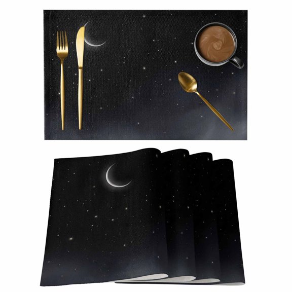 Night Stars Moon Placemats Set of 4 Modern Abstract Art Cloud Fog Place Mats Indoor Wipeable Table Mats Washable Cloth Dining Table Placemats for Kitchen Holiday Party Home Decor 13x19 Inch