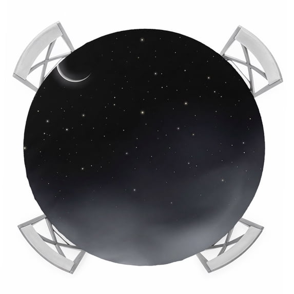 Night Stars Moon Round Tablecloth for 36-44 Inch Tables, Fitted Table Cover with Elastic Edge, Modern Abstract Art Cloud Fog Waterproof Outdoor Table Cloth Protector for Patio Garden Dinner Picnic
