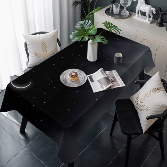 Night Stars Moon Table Cloth Waterproof Tablecloths, Modern Abstract Art Cloud Fog Tablecloth Dining Table Cover for Kitchen Party Tabletop Outdoor, Rectangle Tablecloth 54x108 Inch