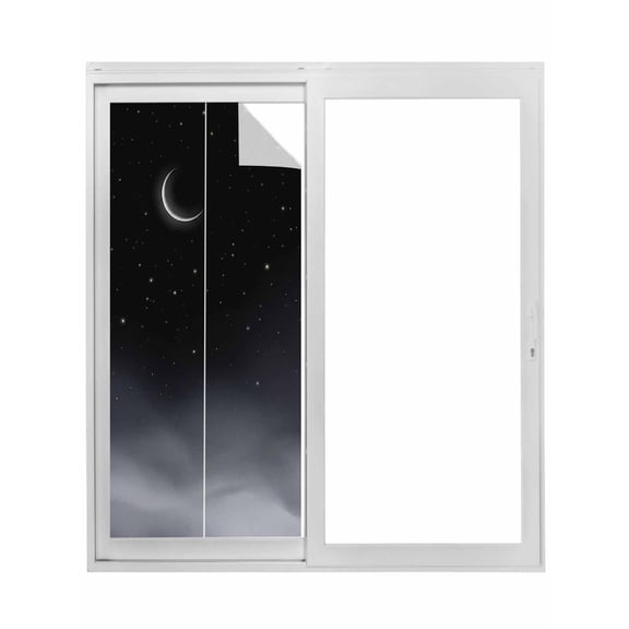 Night Stars Moon Window Privacy Film, Modern Abstract Art Cloud Fog Static Cling UV Sun Blocking Tint Film Heat Control Windows Films for Bedroom Bathroom, Window Stickers 17.7"x39.3"