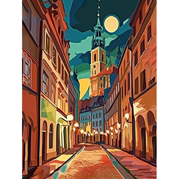 Night Street View Canvas Painting/Wall Art Suitable for Living Room Bedroom Dining Room Office and Hotel Decoration.