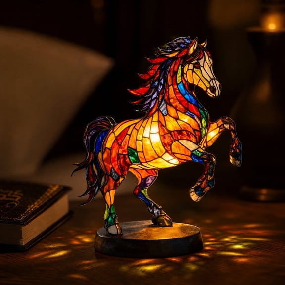 Night Table Lamp, Night Light Lamp, Colorful Home Decor, Christmas Home Decor, 6X4.5X3.5 Inch Detailed Horse Animal Resin Statue Usb Operated Warm Glow Mini Night Light for Home