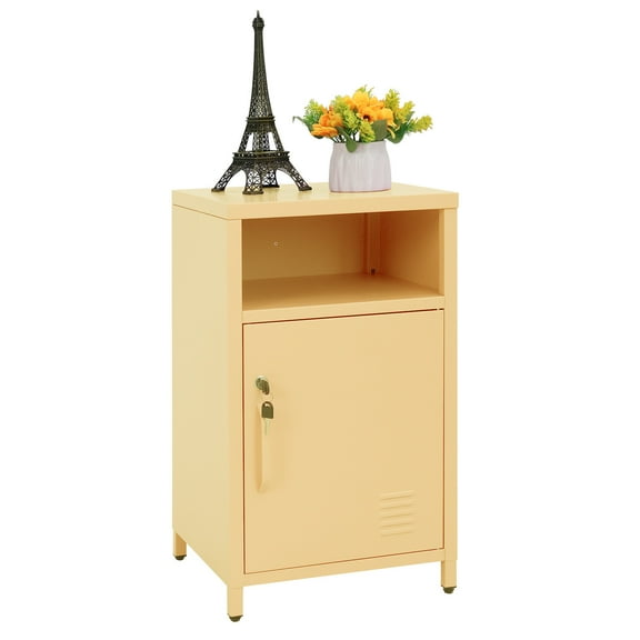 Night Table Lockable End Table Coffee Table Metal Locker Bedside Storage Cabinet,Yellow
