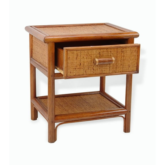 Night Table w/ 1 Drawer Natural Rattan Handmade