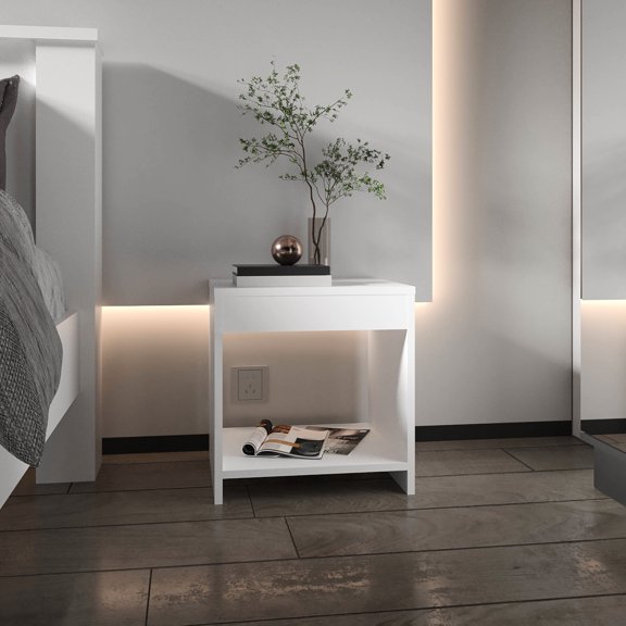White Night Table | Spacious Storage on Bedside, Ideal for Decorative Items | Engineered Wood Build, CPSIA Compliant | Easy Assembly in Small Bedrooms