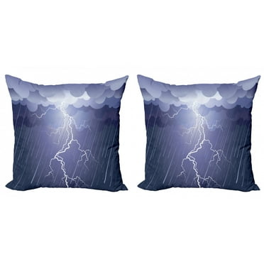 Ambesonne Grey Throw Pillow Cover 2 Pack, Thunderstorm Dark Clouds, 24", Blue