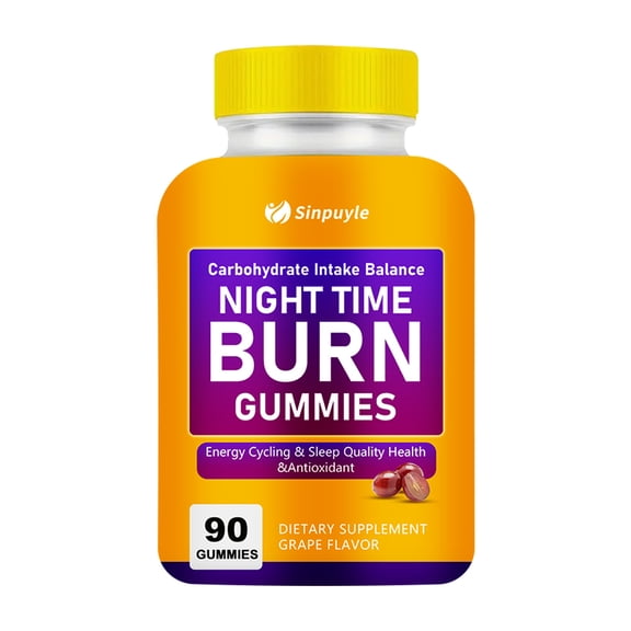 Night Time Burn Gummies, Grape Flavored, Vegan & Gelatin-Free, Supports Carbohydrate Balance & Healthy Metabolism, 90 Gummies