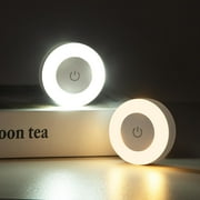 Night Touch Light Bright LED Push Lamp, 3 Colors Dimmable Rechargeable Puck Tap Nightlight Battery Operated, Wireless Stick on Lighting for Wall, Closet, Kitchen, Under Cabinet, Counter, 2 Pack