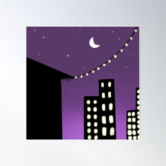 Night View Moon Light Poster Wall Art, Modern Wall Decor, 24x36 UNFRAMED