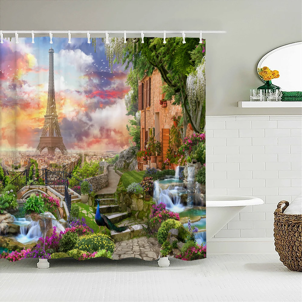 Night View Paris Tower Bath Curtain cm Waterproof polyester fabric ...