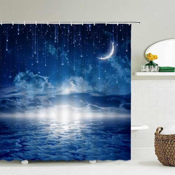 Night View Starry Sky Earth Moon 3d Printing Shower Curtain With Hooks Waterproof Fabric Home Bathroom Curtains 180x180cm