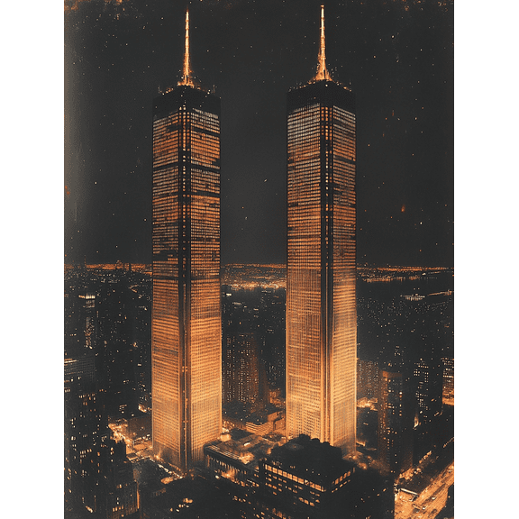 Night View Twin Towers Canvas Painting/Wall ArtPerfect for Living RoomBedroomHotelApartment Decoration