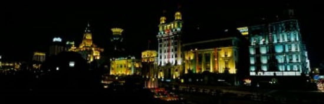 Night View of Colonial Buildings Along the Bund Shanghai China Canvas Art - Keren Su DanitaDelimont (45 x 15)