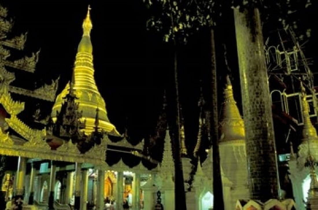 Night View of Illuminated Shwedagon Myanmar Canvas Art - Keren Su DanitaDelimont (18 x 12)