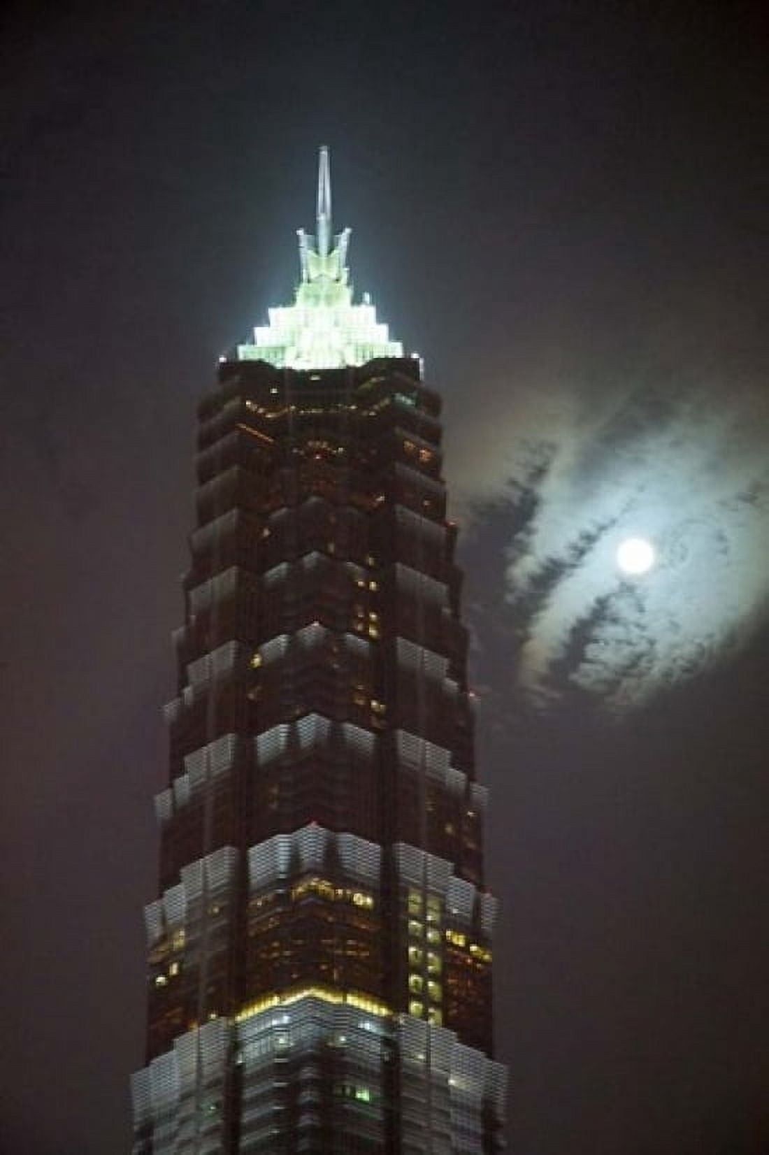 Night View of Jinmao Building Shanghai China Canvas Art - Keren Su DanitaDelimont (12 x 17)