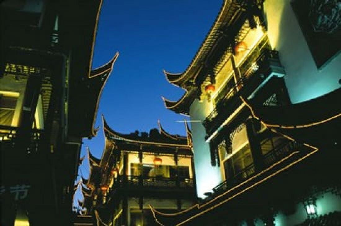 Night View of Traditional Architecture at Yuyuan Bazaar Shanghai China Canvas Art - Keren Su DanitaDelimont (36 x 24)