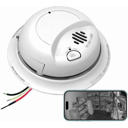 Night Vision 2K HD Wi-Fi Fire Alarm Camera, Ceiling Mount, 110V AC Connector (Invisible NV IR 9120 Model/Video Only: No Audio)