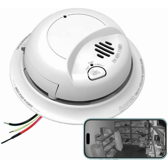 Night Vision 2K HD Wi-Fi Fire Alarm Camera, Ceiling Mount, 110V AC Connector (Invisible NV IR 9120 Model/Video Only: No Audio)