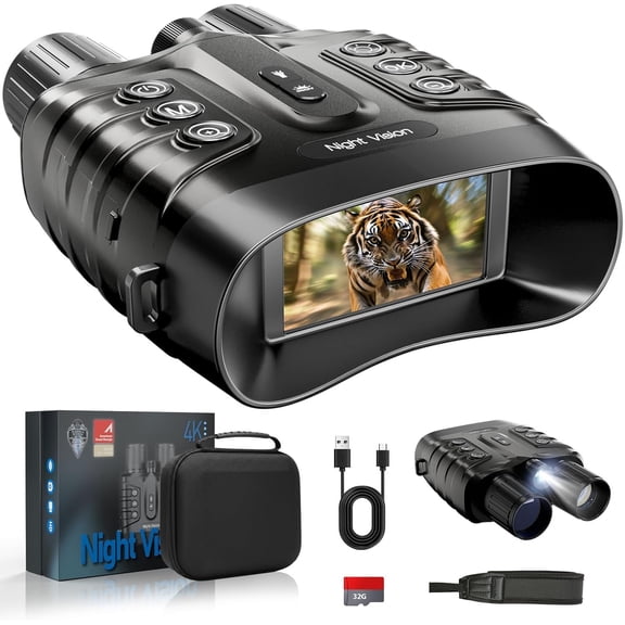 Night Vision Binoculars, 4K Full-Color Night Vision Goggles 10000mAh, 48MP 8X Digital Zoom 1968FT - Adult Nightvision 3'' Screen 32GB Card for Camping Men's