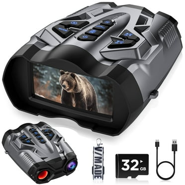 Night Vision Binoculars, 9 Level Infrared Night Vision Goggles with HD Video and Photo Modes, 10x Zoom, 32GB Card, 3.5" HD Screen Binoculars for Adults - Gray